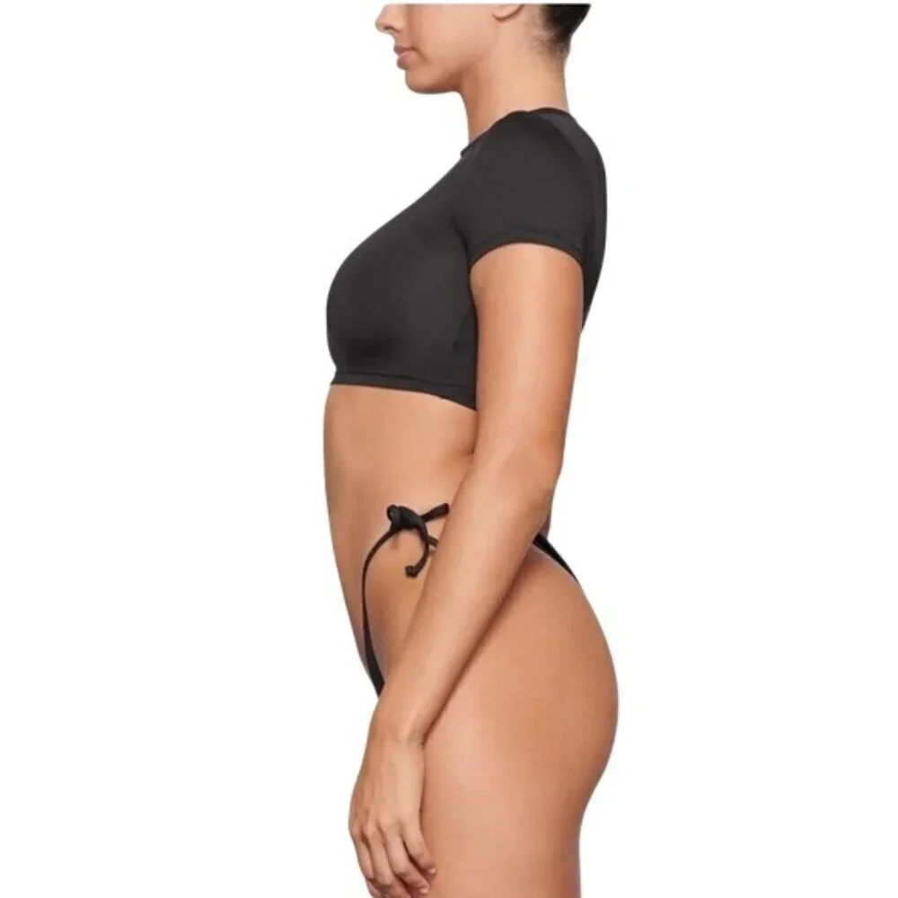 NWT Skims 2X Swim T-Shirt Black Onyx Short Sleeve Crop Top